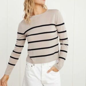 NWOT Jenni Kayne Mercer Merino Wool Crewneck Knit Light Sweater Ecru Stripe